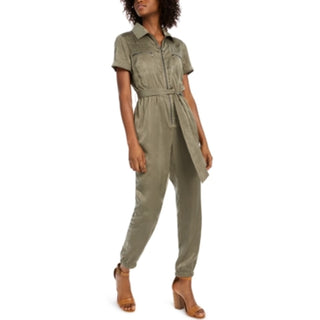 Bar III Women's Zip-Front Jumpsuit Dusty Olive XXL