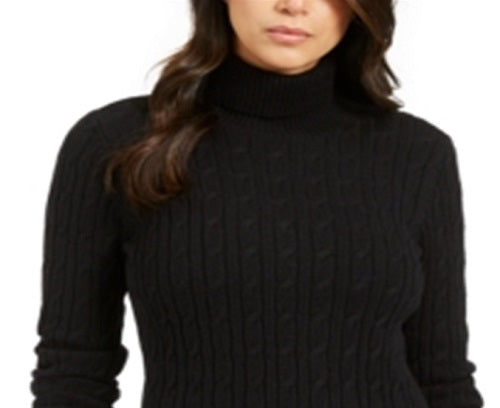 Charter Club Women's Cable Turtleneck Sweater Black Size Medium