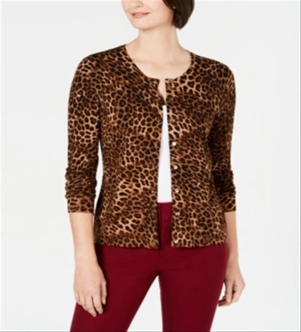 Charter Club Women's Animal-Print Cardigan  Taupe Combo Brown Size Small