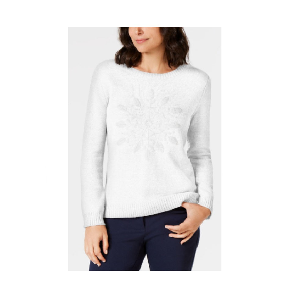 Karen Scott Women's Petite Embroidered Snowflake S Winter White Combo PS
