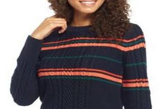 Tommy Hilfiger Women's Striped Cable Knit Sweater Blue Size X-Large