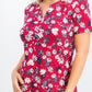 Karen Scott Women's Printed Henley Top Red Size XXL