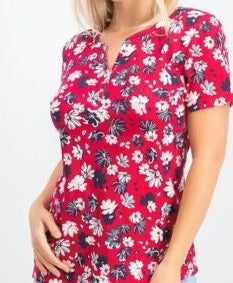 Karen Scott Women's Printed Henley Top Red Size XXL
