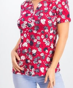 Karen Scott Women's Printed Henley Top Red Size XXL
