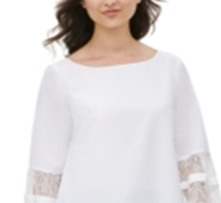 Calvin Klein Women's Soft Lace Yoke Blouse White Size XL