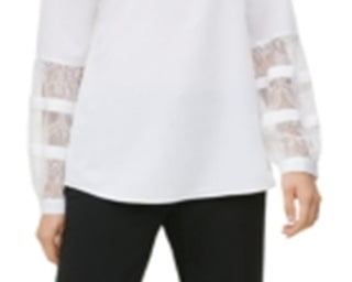 Calvin Klein Women's Soft Lace Yoke Blouse White Size XL