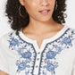 Style Company Women's White Floral Short Sleeve with Buttons Top Size M