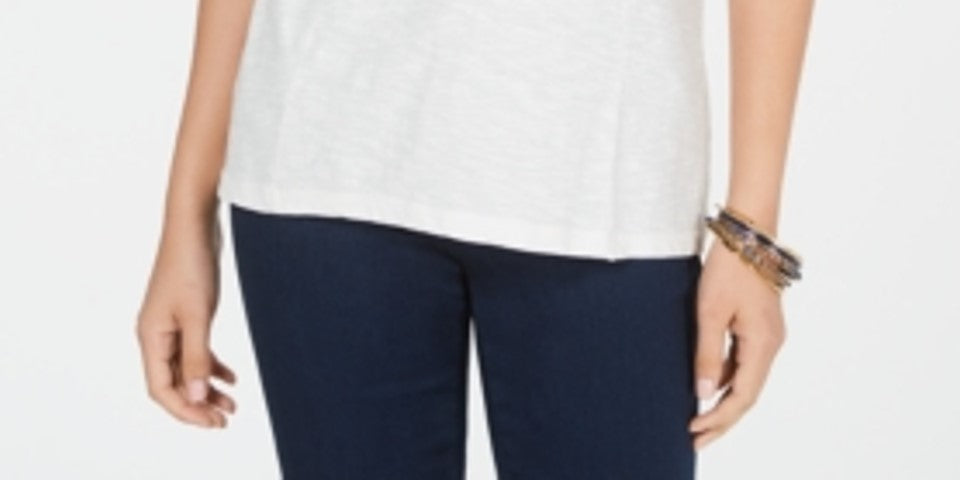 Style Company Women's White Floral Short Sleeve with Buttons Top Size M