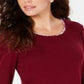Karen Scott Women's Printed Trim Top Red Size Petite Small