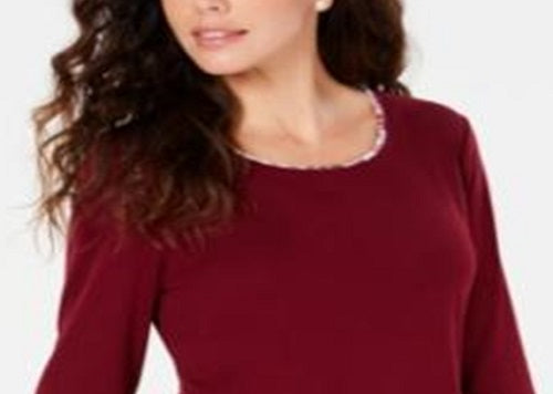 Karen Scott Women's Printed Trim Top Red Size Petite Small