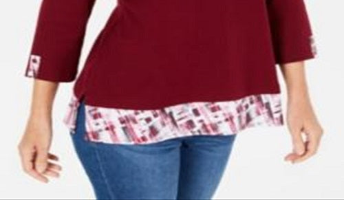 Karen Scott Women's Printed Trim Top Red Size Petite Small