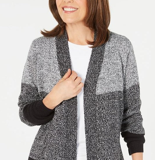 Karen Scott Women's Colorblocked Cardigan Black Size Petite S