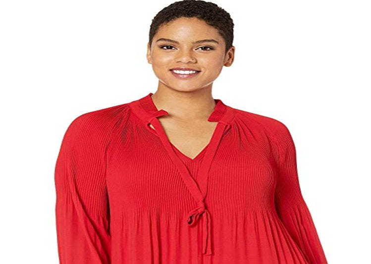 Ralph Lauren Women's Georgette Tie Neck Top Red Size 3X