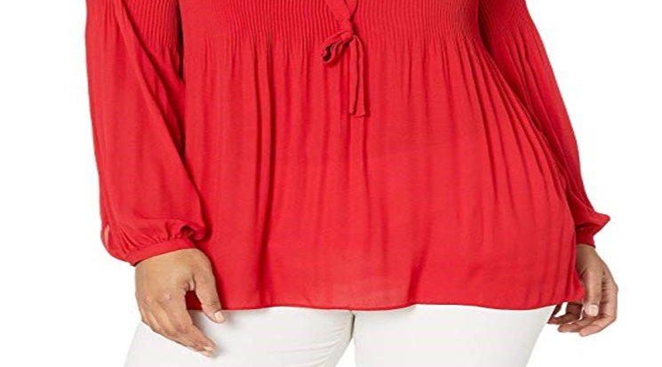 Ralph Lauren Women's Georgette Tie Neck Top Red Size 3X