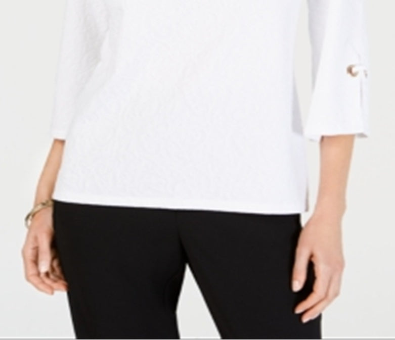 JM Collection Women's Textured Grommet Trim Keyhole Top  White Size X-Small