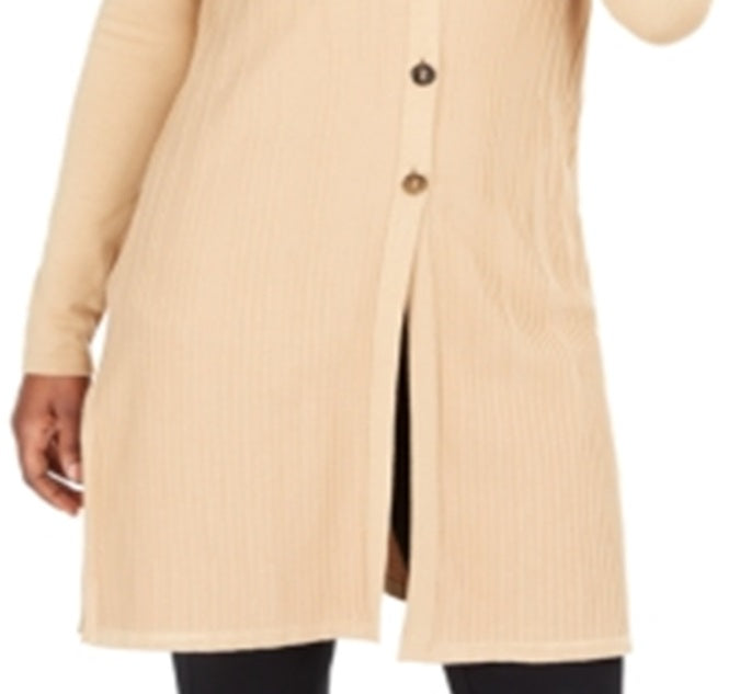 Jm Collection Ribbed Button-Front Duster Cardigan Brown Size XS