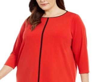 Alfani Women's Contrast Stripe Tunic Red Size 1X
