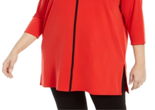 Alfani Women's Contrast Stripe Tunic Red Size 1X