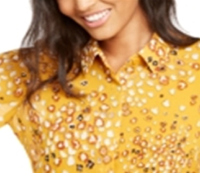 Alfani Women's Animal Print Shirt Yellow Size Petite L