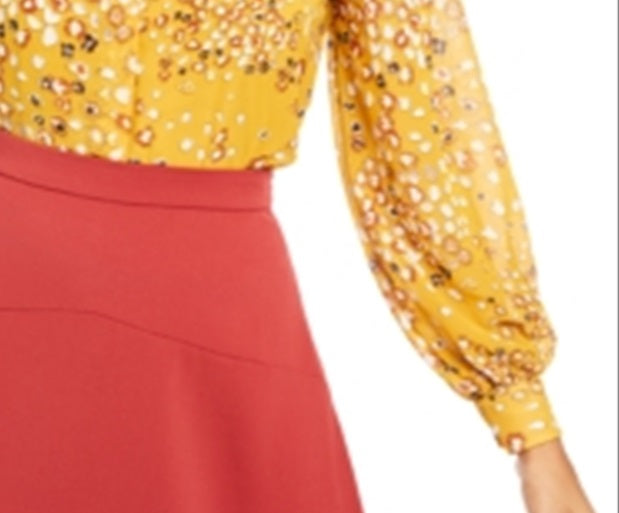 Alfani Women's Animal Print Shirt Yellow Size Petite L