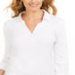 Karen Scott Women's Split Neck Point Collar Top White Size -Petite L
