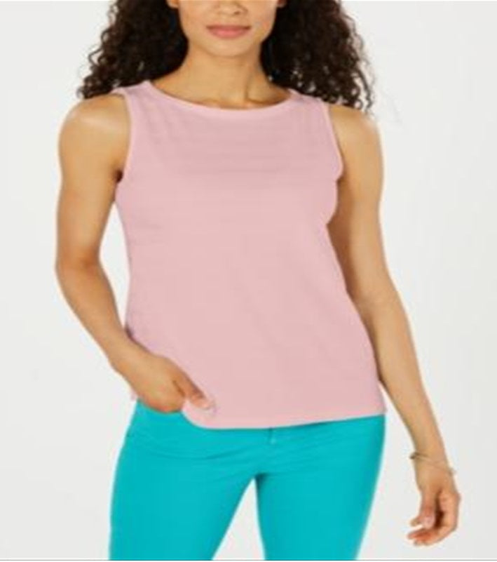 Charter Club Women's Textured Cotton Tank Top Pink Size Large