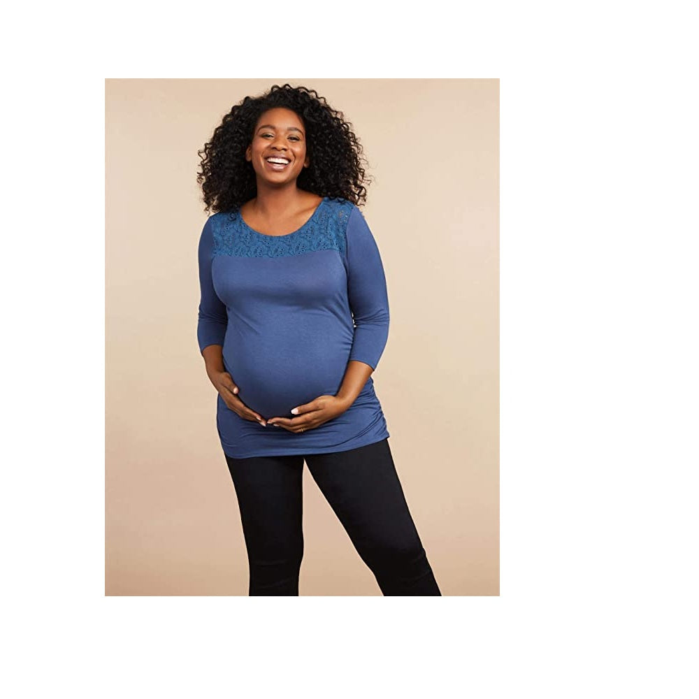 Motherhood Maternity Women's Plus Size Sleeve Detail Maternity Top Blue Size 3X