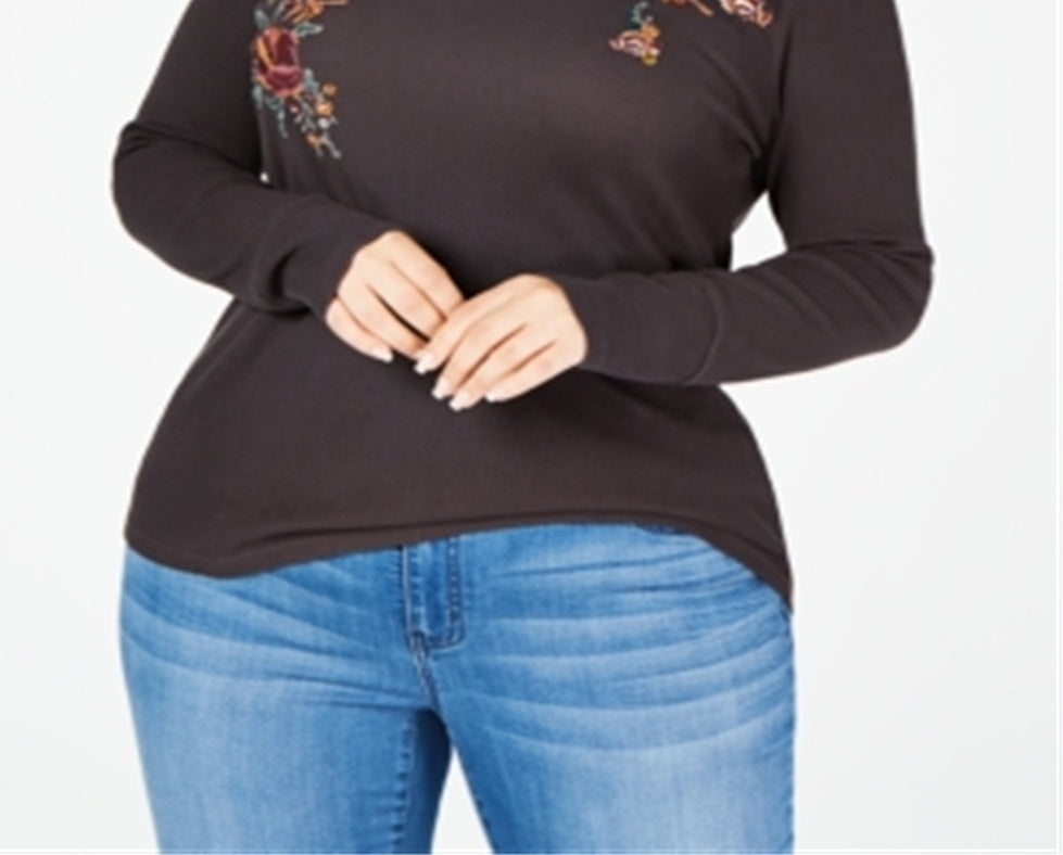 Style & Co Women's Plus Embroidered Thermal Top Grey Size 0X