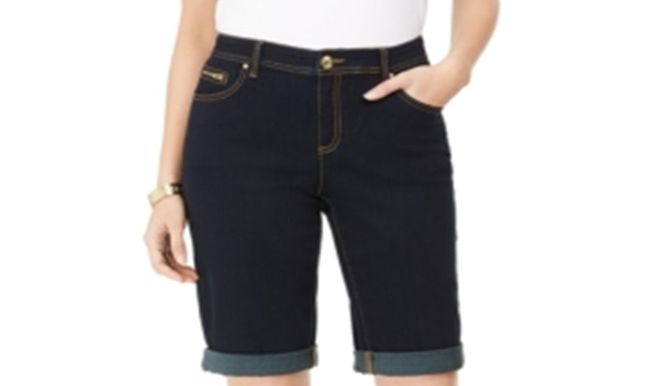 INC International Concepts Women's Curvy Fit Tikglo Cuffed Denim Shorts Blue Size 0