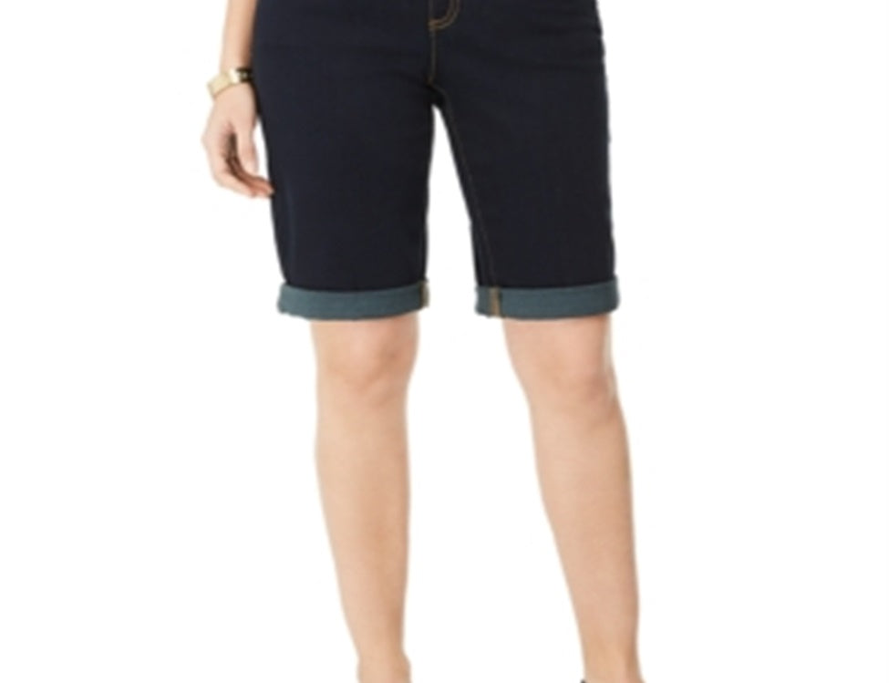 INC International Concepts Women's Curvy Fit Tikglo Cuffed Denim Shorts Blue Size 0