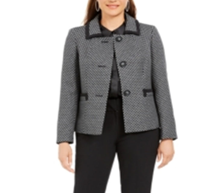 Le Suit Women's Slim-Leg Contrast-Trim Pants Suit Gray Size 14