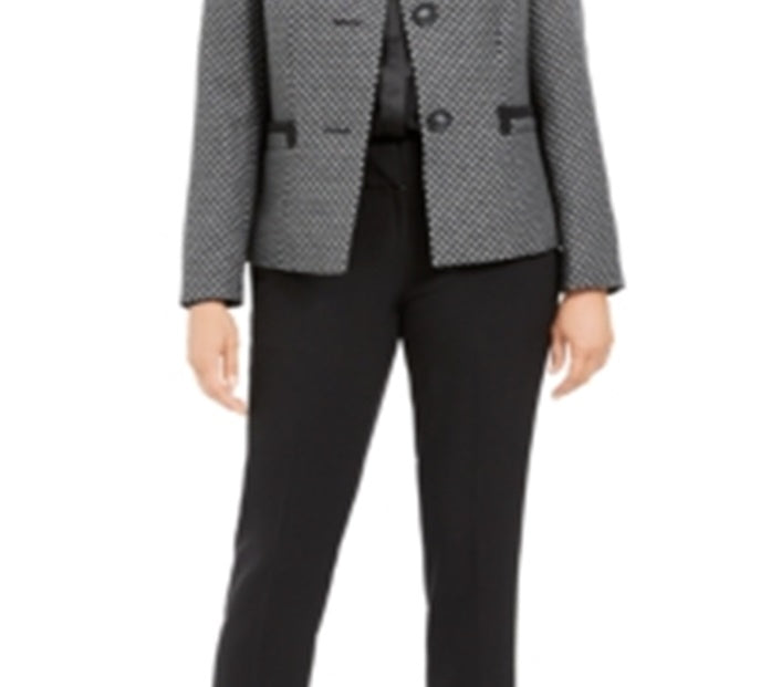 Le Suit Women's Slim-Leg Contrast-Trim Pants Suit Gray Size 14