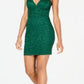 Emerald Sundae Junior's Glitter Lace Racerback Bodycon Dress Green Size XX-Small