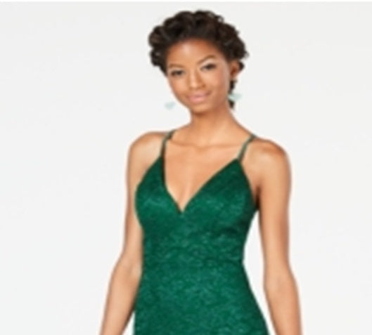 Emerald Sundae Junior's Glitter Lace Racerback Bodycon Dress Green Size XX-Small