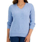 Karen Scott Women's Solid Cable Knit V Neck Sweater Blue Size M