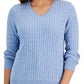 Karen Scott Women's Solid Cable Knit V Neck Sweater Blue Size M