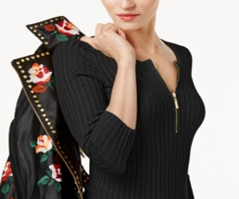 INC International Concepts Women's Zip Front Sweater Black Size L