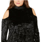 One a Women's Plus Velvet Cold Shoulder Top Black Size 1X