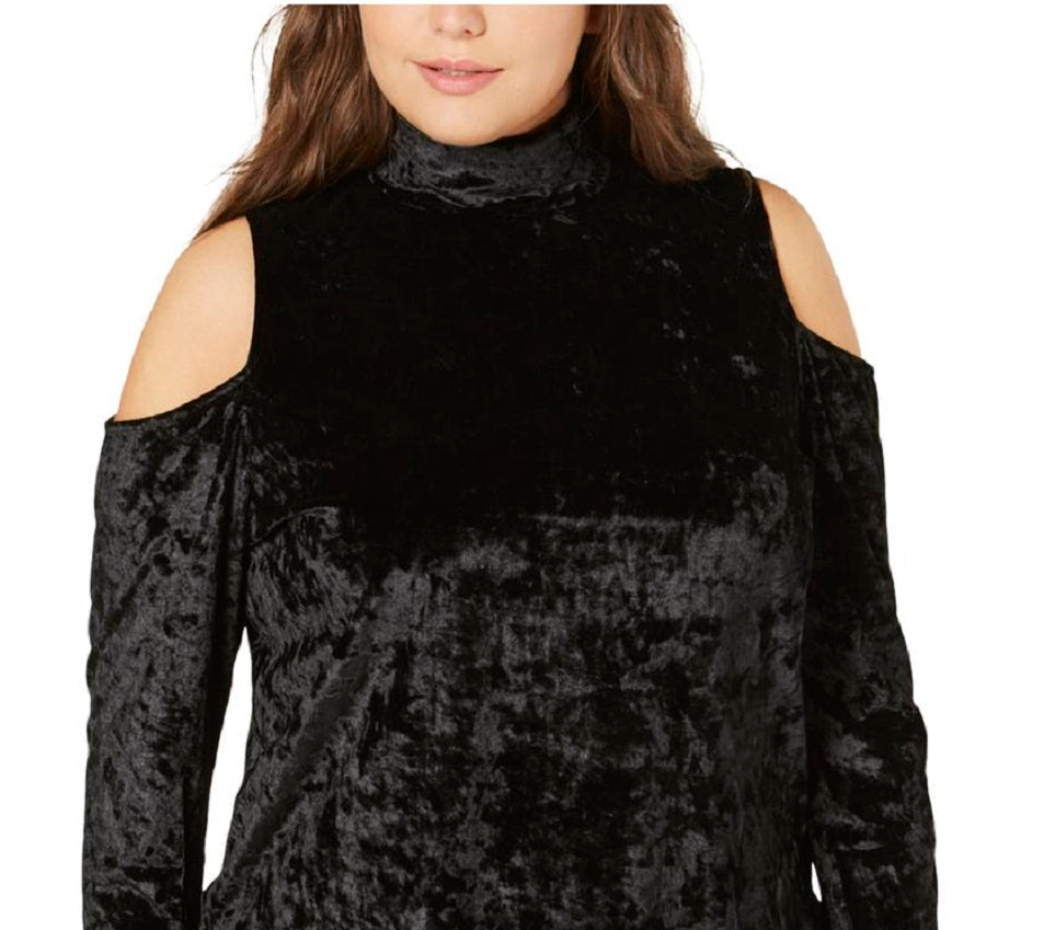 One a Women's Plus Velvet Cold Shoulder Top Black Size 1X