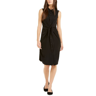 Alfani Women's Sleeveless Tie-Front Shirtdress Deep Black  Size 16