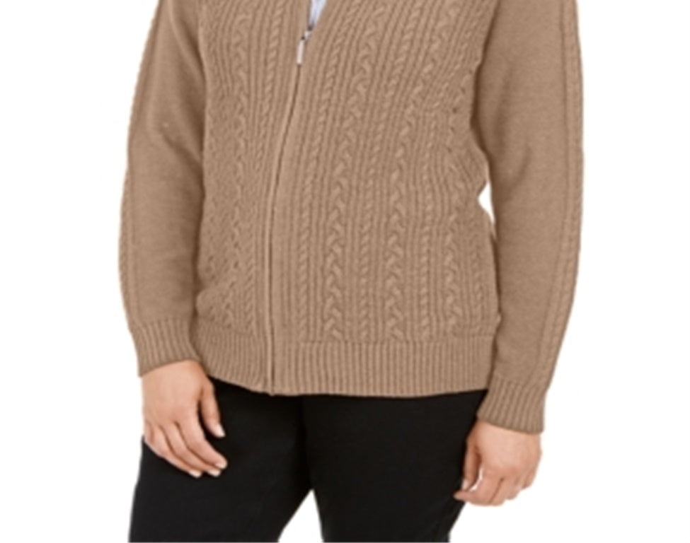 Karen Scott Women's Cable Knit Zippered Cardigan Brown Size Small