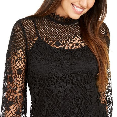 Style & Co Lace Bell-Sleeve Top Black Size Large