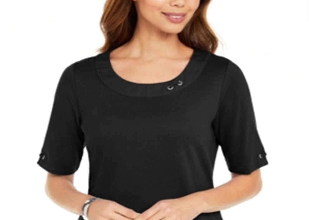 Karen Scott Women's Cotton Ring Top Black Size Small