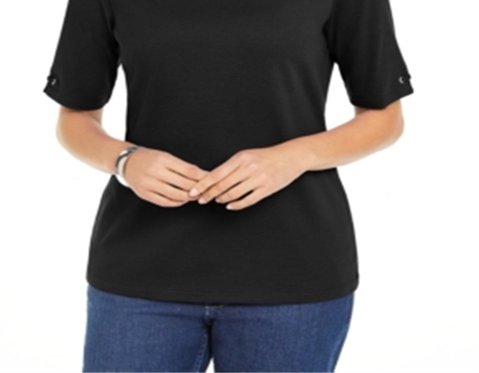 Karen Scott Women's Cotton Ring Top Black Size Small