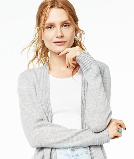 Charter Club Women's Open Front Cashmere Cardigan Silver Size Petite L
