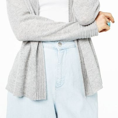 Charter Club Women's Open Front Cashmere Cardigan Silver Size Petite L