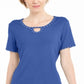 Karen Scott Women's Studded Keyhole Top Blue Size Small
