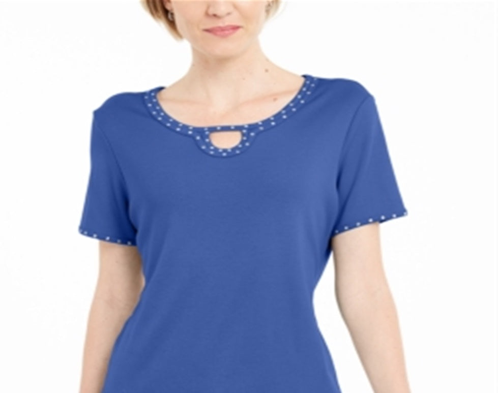 Karen Scott Women's Studded Keyhole Top Blue Size Small