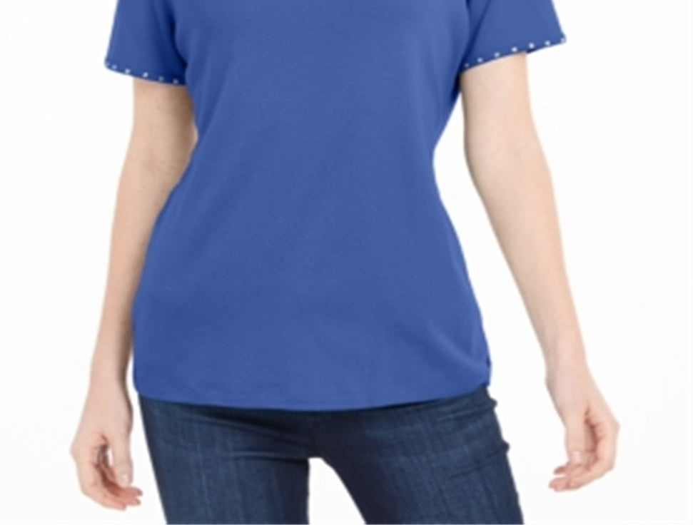 Karen Scott Women's Studded Keyhole Top Blue Size Small