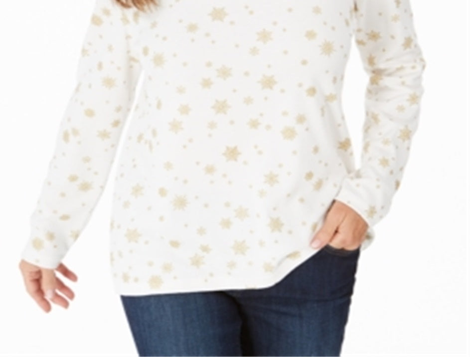 Karen Scott Women's Petite Snowy Glory Mock-Neck Top  White Size Petite M